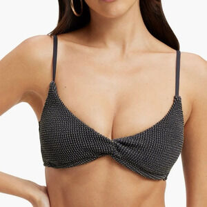 SALE‼️Good American Always Fits Black Metallic Bikini Top Sz 0 Sculpt Twist
